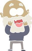 flat color style cartoon crazy happy man with beard gasping vector