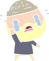 flat color style cartoon bearded man crying waving goodbye vector