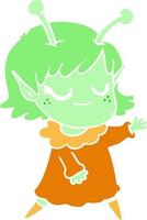 dibujos animados de estilo de color plano de niña alienígena sonriente vector