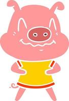 nervous flat color style cartoon pig vector