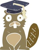 flat color illustration of a cartoon beaver graduate vector