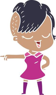 happy flat color style cartoon girl