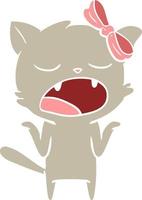 flat color style cartoon yawning cat shrugging shoulders vector