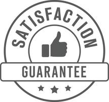 Simple minimalist style thumbs up satisfaction guarantee badge, sign, symbol isolated on white background. vector design.