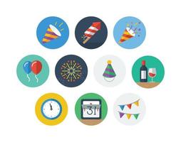 New year flat circle badge icon set with party related icons vector