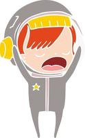 flat color style cartoon astronaut woman explaining vector