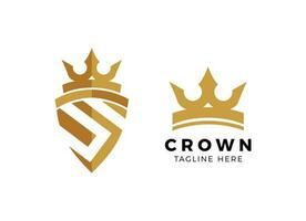 Minimalist gold crown logo design template. vector