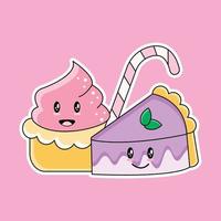 Strawberry ice cream and blueberry cake isolated on pink background vector