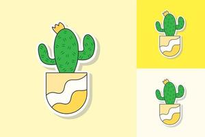 cactus plants with various background colors vector