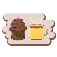 Chocolate cup cake and hot tea vector