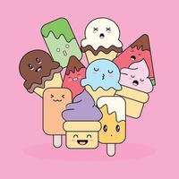 Set of ice cream with doodle style vector