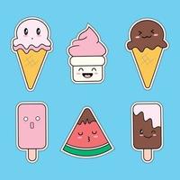 Set of ice cream isolated on blue background vector