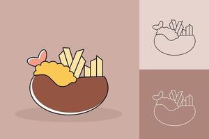 Kawai character of food with different color tone background vector