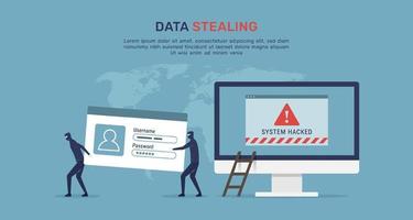 Cyber attack security concept, data stealing on computer with warning message alert, phishing activity on internet access vector