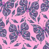 Seamless pattern with hand drawn colorful butterfly. vector