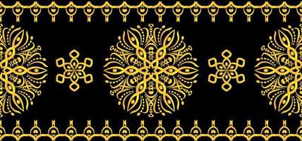 Seamless border with abstract ornament on black background. Round mandala. vector