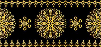 Seamless border with abstract ornament on black background. Round mandala. vector