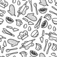 Vector seamless pattern with cooking tools in doodle style