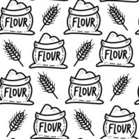 Flour with cereal ear vector seamless pattern in doodle style