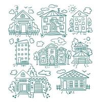 Simple vector houses sketch set in doodle style