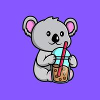 Cute Koala Drink Boba Milk Tea Cartoon Vector Icons Illustration. Flat Cartoon Concept. Suitable for any creative project.