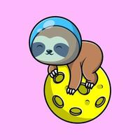 Cute Sloth Laying On Moon Cartoon Vector Icons Illustration. Flat Cartoon Concept. Suitable for any creative project.