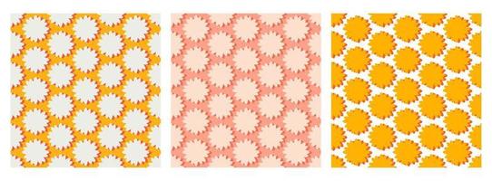 groovy background. Seamless bright repeat pattern of simple blooming flowers in 1970s psychedelic hippie style. graphic decor ornament in retro design. vector illustration