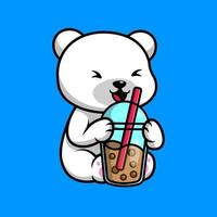 Cute Polar Bear Drink Boba Milk Tea Cartoon Vector Icons Illustration. Flat Cartoon Concept. Suitable for any creative project.