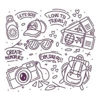 Hand drawn traveling icon set collection vector