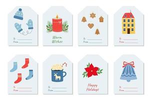 Set of Christmas and holidays gift tags. Labels with hand drawn winter elements. Isolated vector illustration