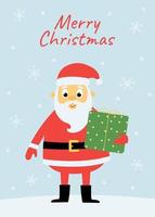 tarjeta de felicitación de navidad con lindo personaje de dibujos animados de santa claus. plantilla para invitación, afiche, pancarta vector