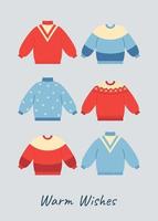 Greeting card with hand drawn sweaters. Template for postcard, poster, banner, invitation and greeting card vector