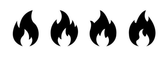 Fire Flame Silhouette Vector Icon Set Isolated Black Flammable Illustration