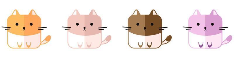 Set of cute cartoon cats head square shape. Vector illustration