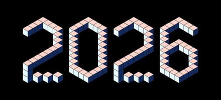 New Year 2026 design from pastel cubes on black. 8 bit isometric style. vector