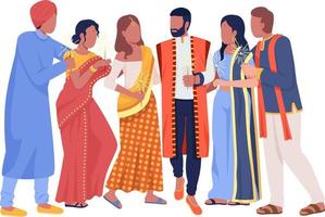 Joyful friends celebrating holiday semi flat color vector characters. Editable figures. Full body people on white. Indian culture simple cartoon style illustration for web graphic design and animation