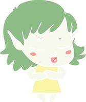 shy flat color style cartoon elf girl vector