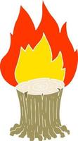 flat color illustration of a cartoon big tree stump on fire vector