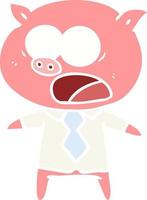 flat color style cartoon pig shouting vector