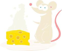 flat color illustration of mouse with cheese vector