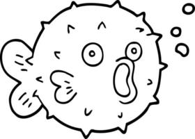 line drawing cartoon blow fish vector