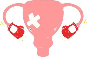 flat color style cartoon beat up uterus with boxing gloves vector