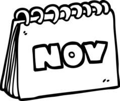 line drawing cartoon calendar showing month of november vector