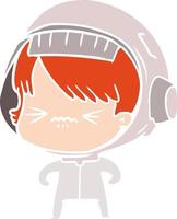 angry flat color style cartoon space girl vector