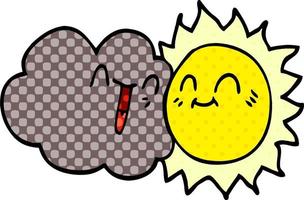 cartoon doodle happy sun and cloud vector