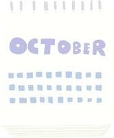 flat color illustration of calendar showing month of october vector