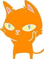 gato de dibujos animados de estilo de color plano con ojos brillantes vector