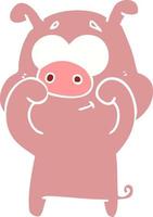 happy flat color style cartoon pig vector