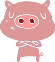 flat color style cartoon content pig vector