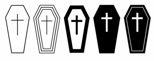 outline Silhouette Coffin icon set isolated on white background vector